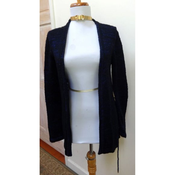 EUC- NARCISO RODRIGUEZ Navy Blue Long Sleeve V-Neck Open Belted Cardigan Size XS - Picture 2 of 8